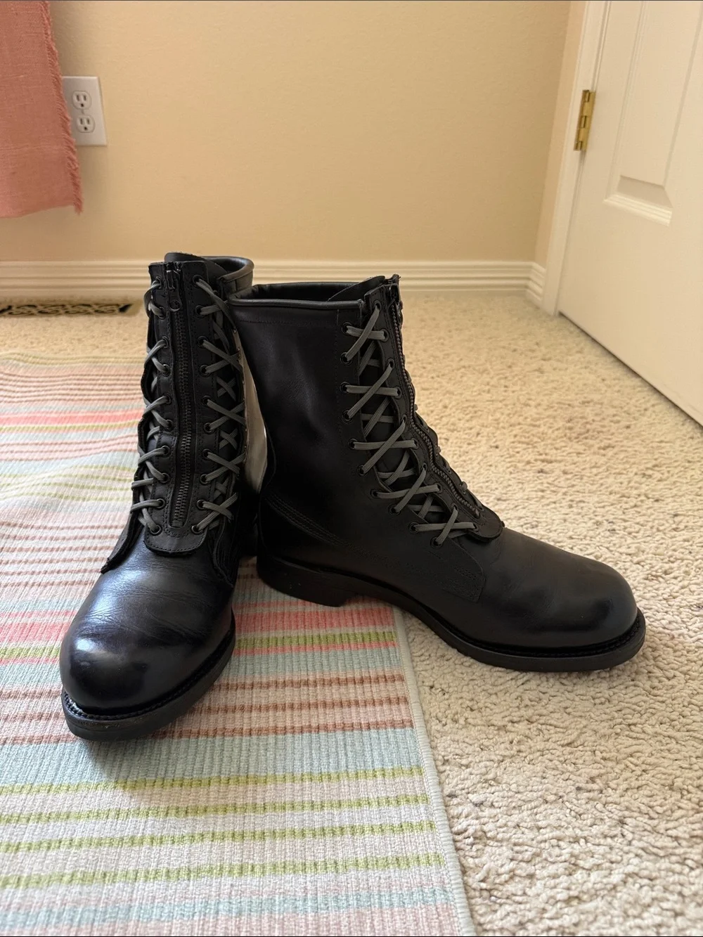 Size 10.5 Addison Shoe Company Black Leather Aviator Tactical Boots - Men